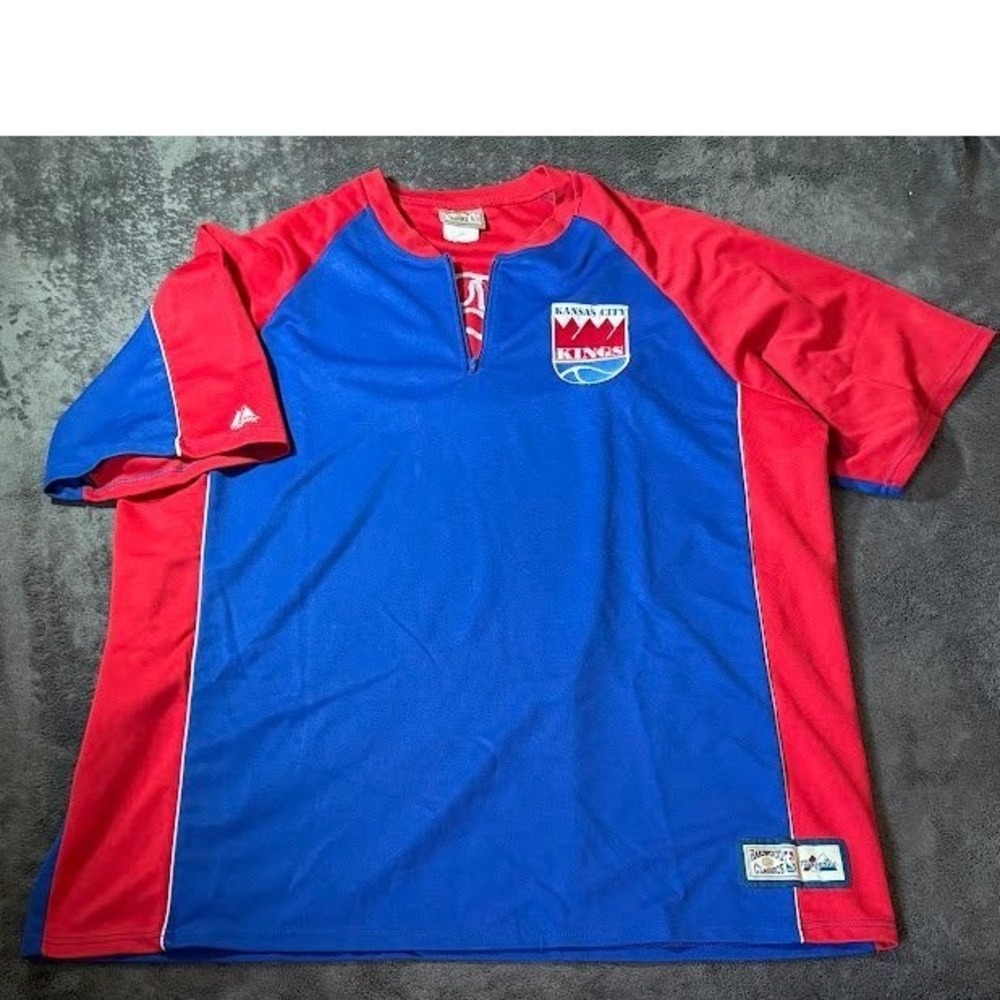 Majestic Kansas City Kings NBA Hardwood Classics Shooting Jersey Blue Red 3XL
